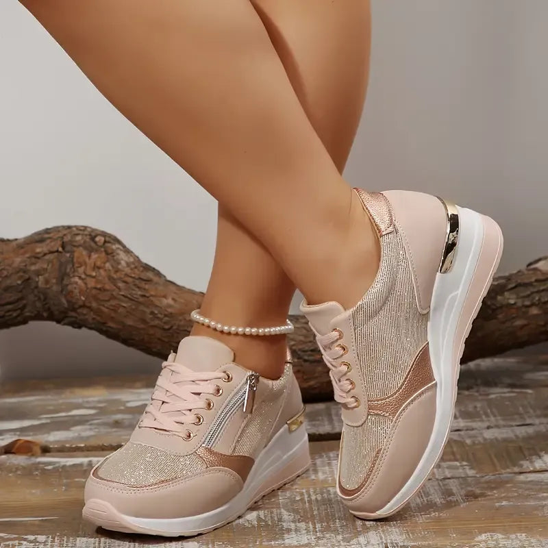 Women's Orthopedic Lace-Up Sneakers with Side Zipper