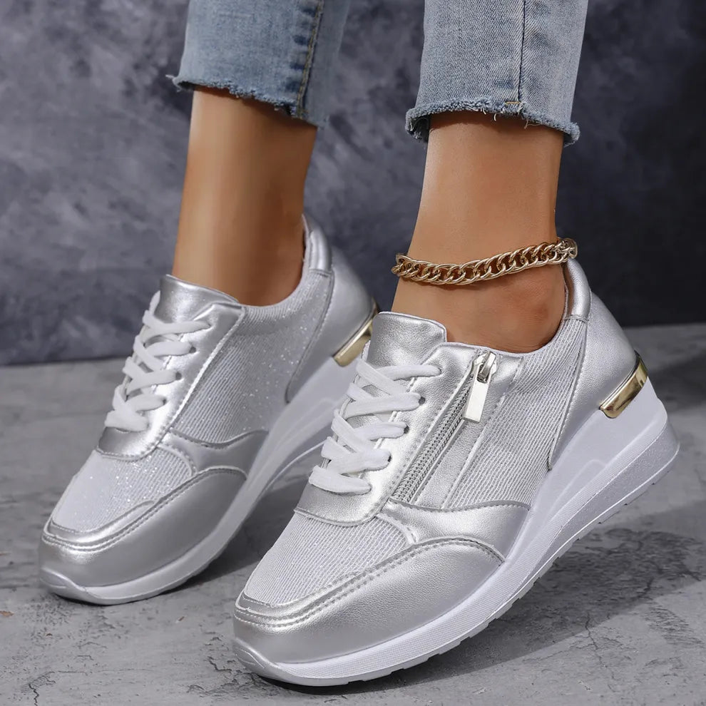 Women's Orthopedic Lace-Up Sneakers with Side Zipper