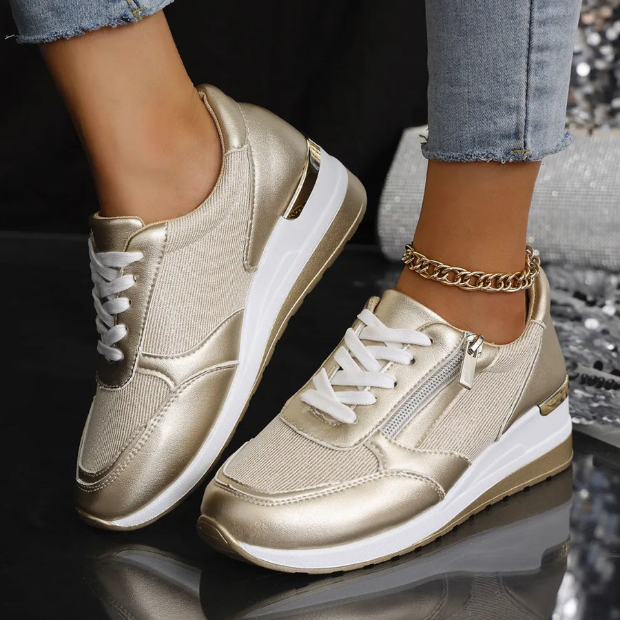 Women's Orthopedic Lace-Up Sneakers with Side Zipper