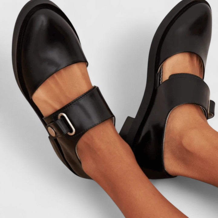 Orthopedic Mary Jane Shoes Real Leather Golden Details