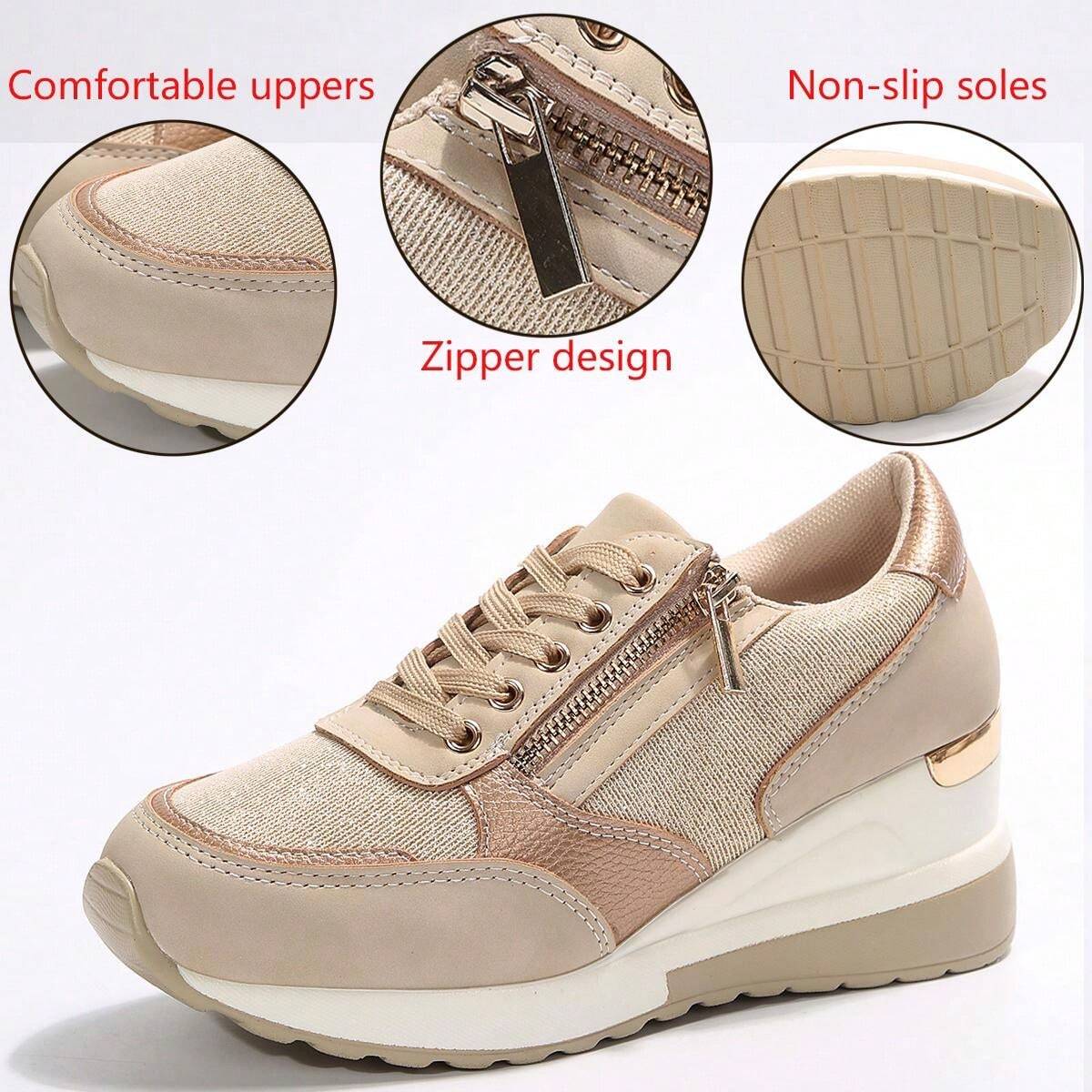 Women's Orthopedic Lace-Up Sneakers with Side Zipper