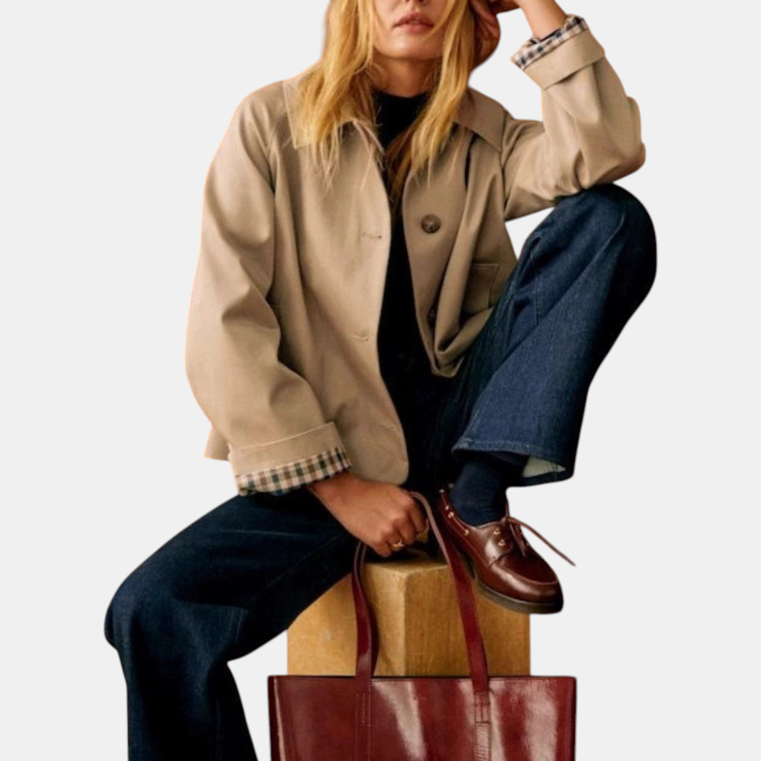 The Hadley Plaid-Lined Cropped Trench