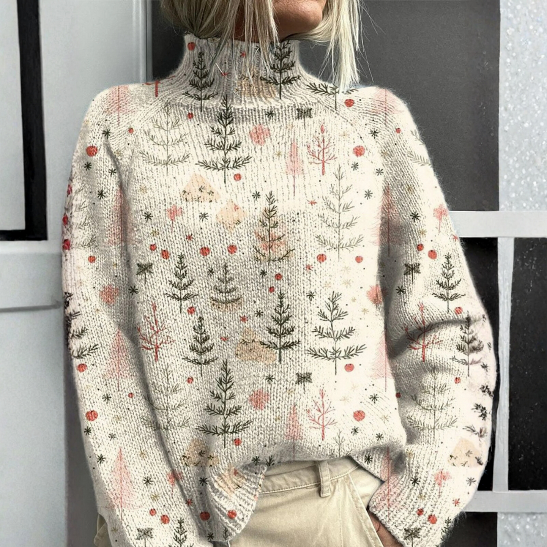 Aubrey - Christmas tree art print turtleneck sweater