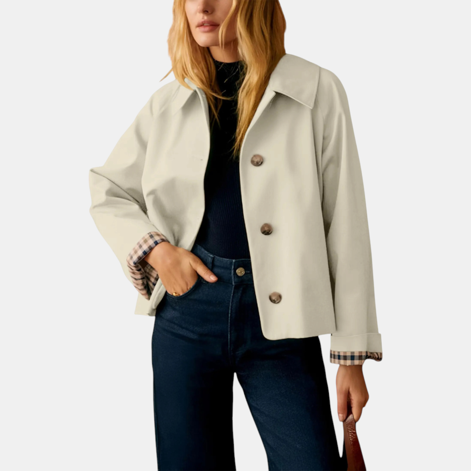 The Hadley Plaid-Lined Cropped Trench