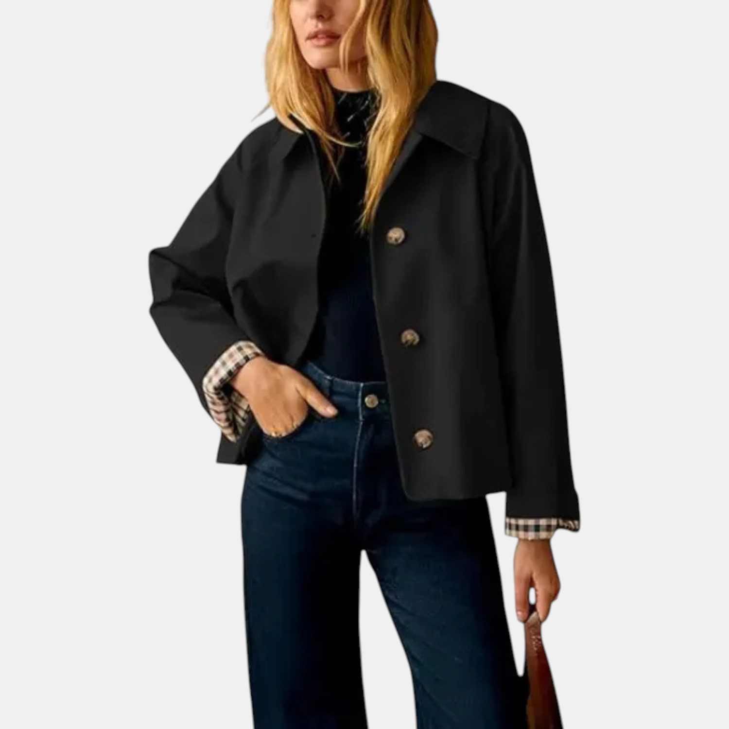 The Hadley Plaid-Lined Cropped Trench