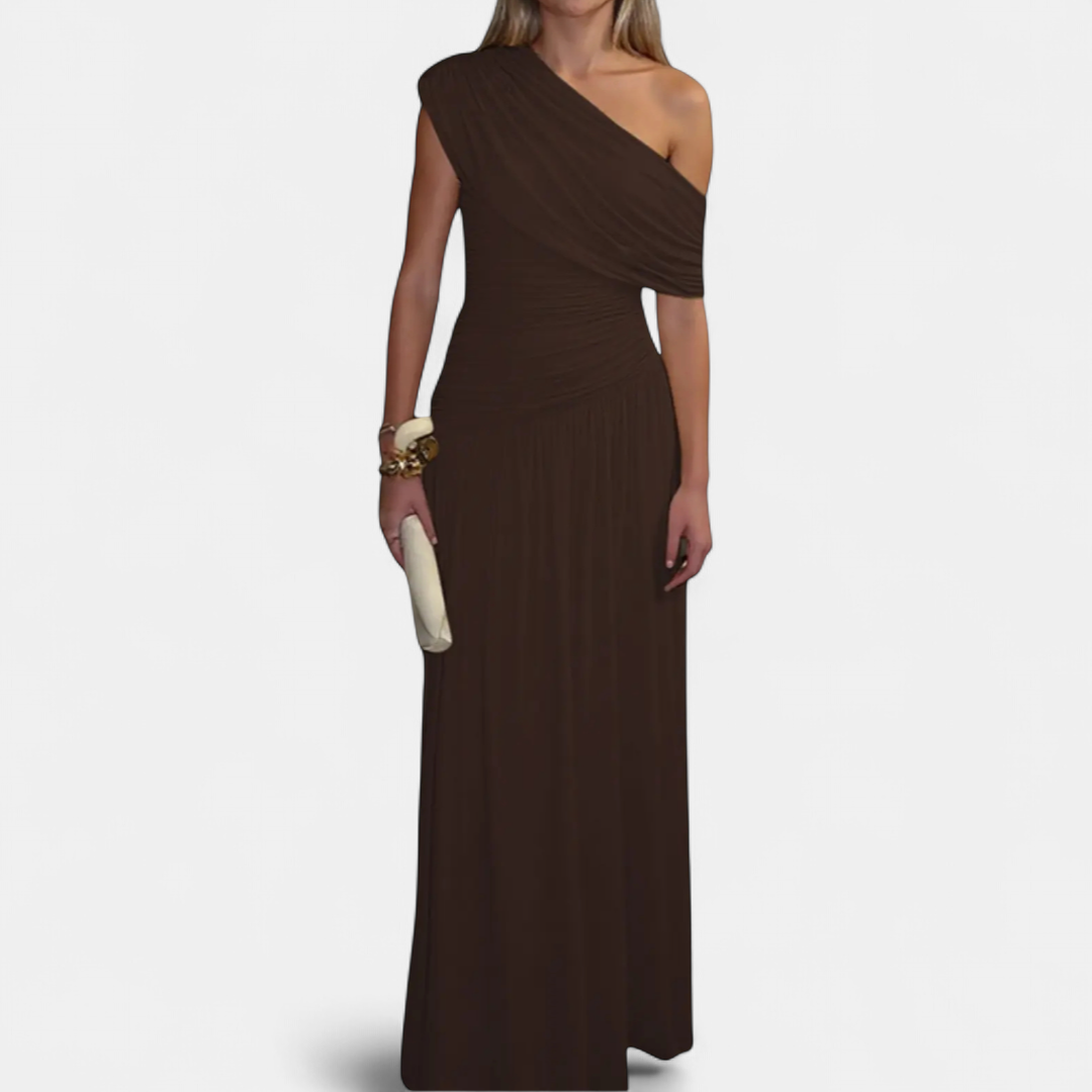 ROXANNE™ – Asymmetric Pleated Solid Dress