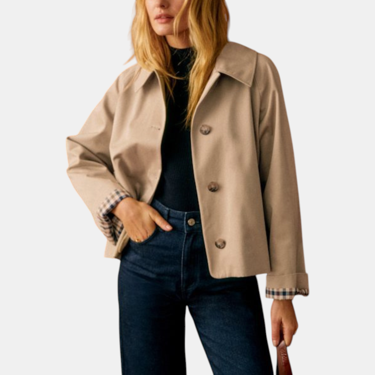 The Hadley Plaid-Lined Cropped Trench