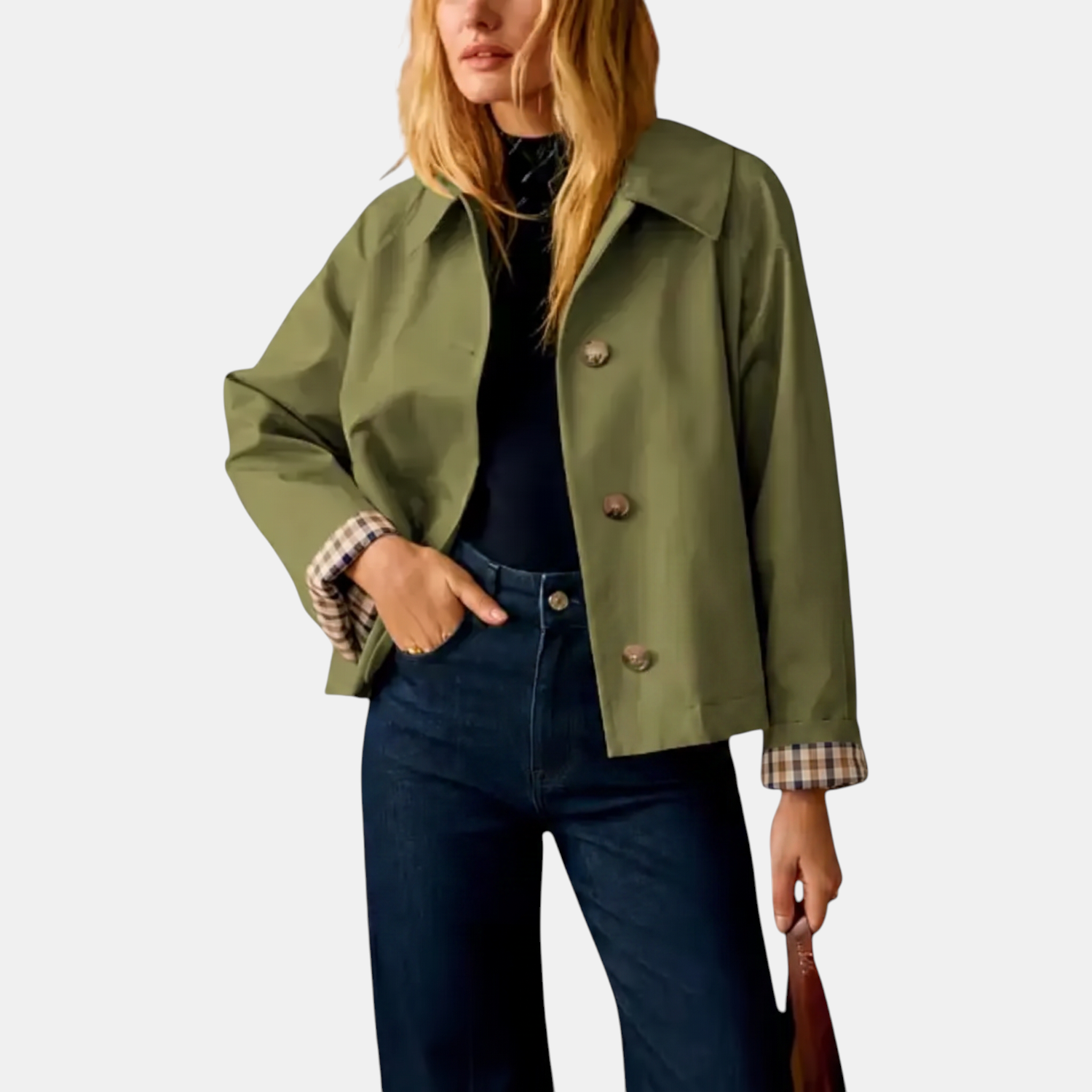 The Hadley Plaid-Lined Cropped Trench