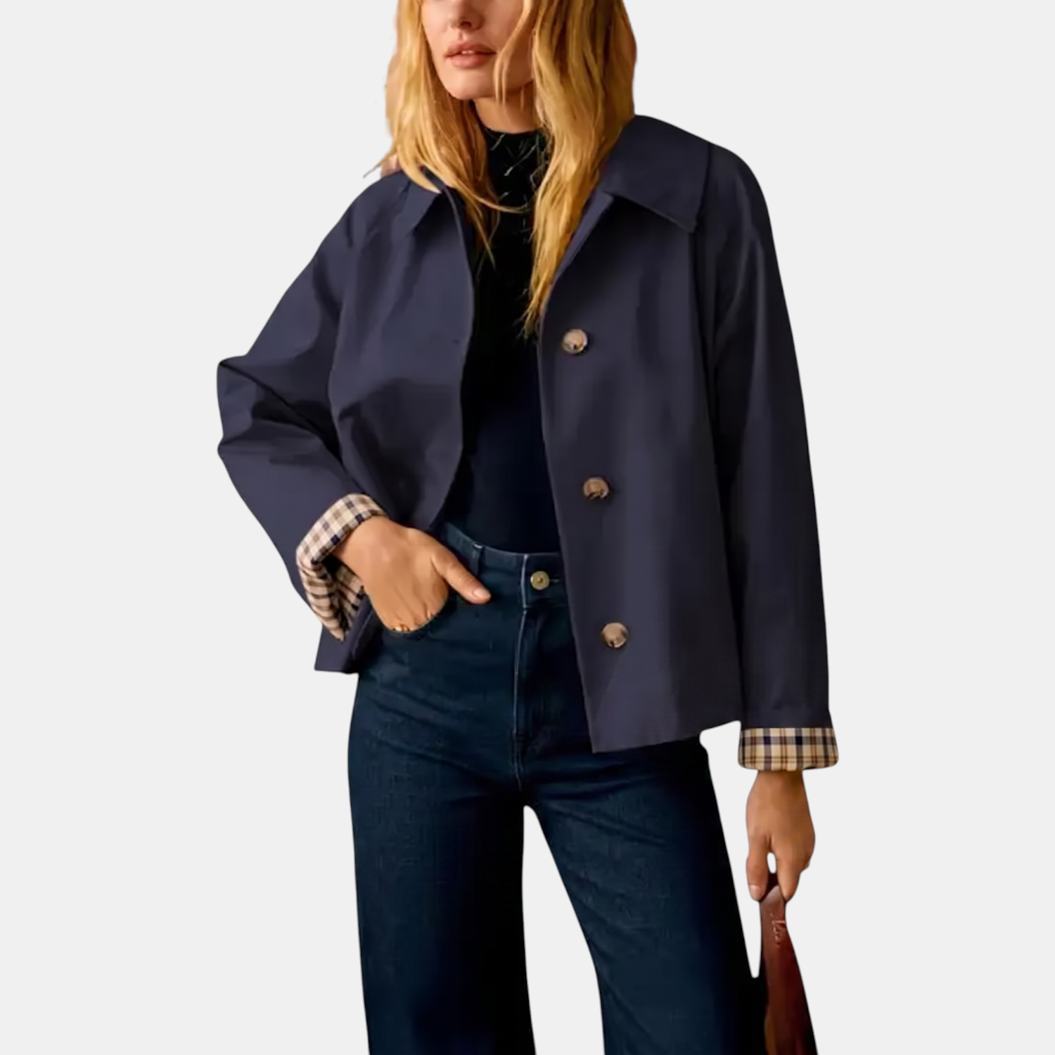 The Hadley Plaid-Lined Cropped Trench