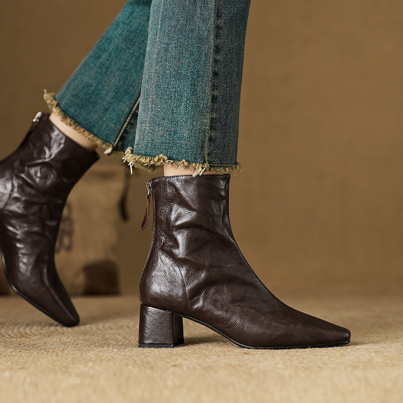Riona – Genuine Leather Block Heel Ankle Boots