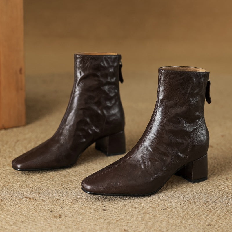 Riona – Genuine Leather Block Heel Ankle Boots