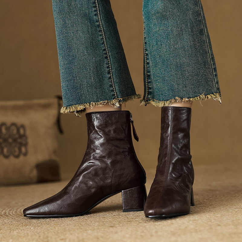 Riona – Genuine Leather Block Heel Ankle Boots