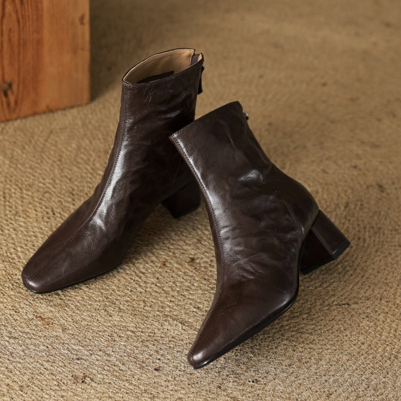Riona – Genuine Leather Block Heel Ankle Boots