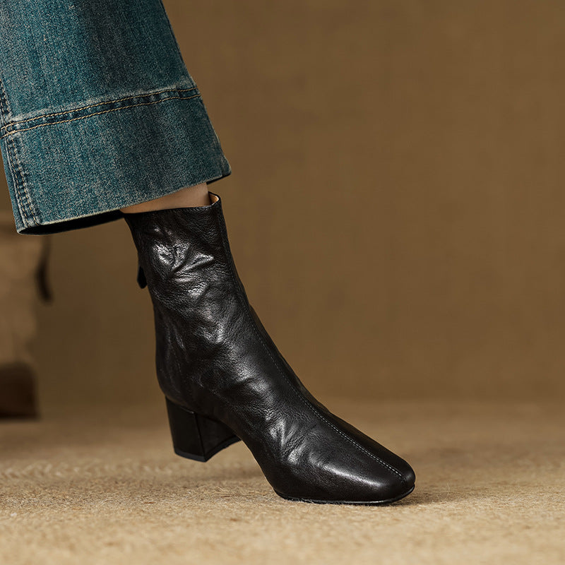 Riona – Genuine Leather Block Heel Ankle Boots