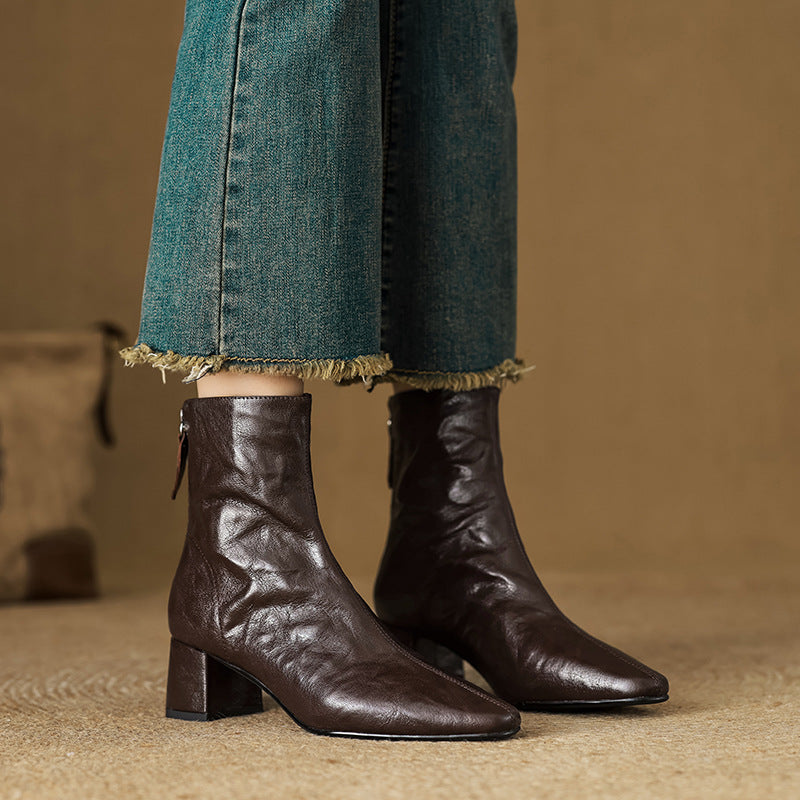 Riona – Genuine Leather Block Heel Ankle Boots