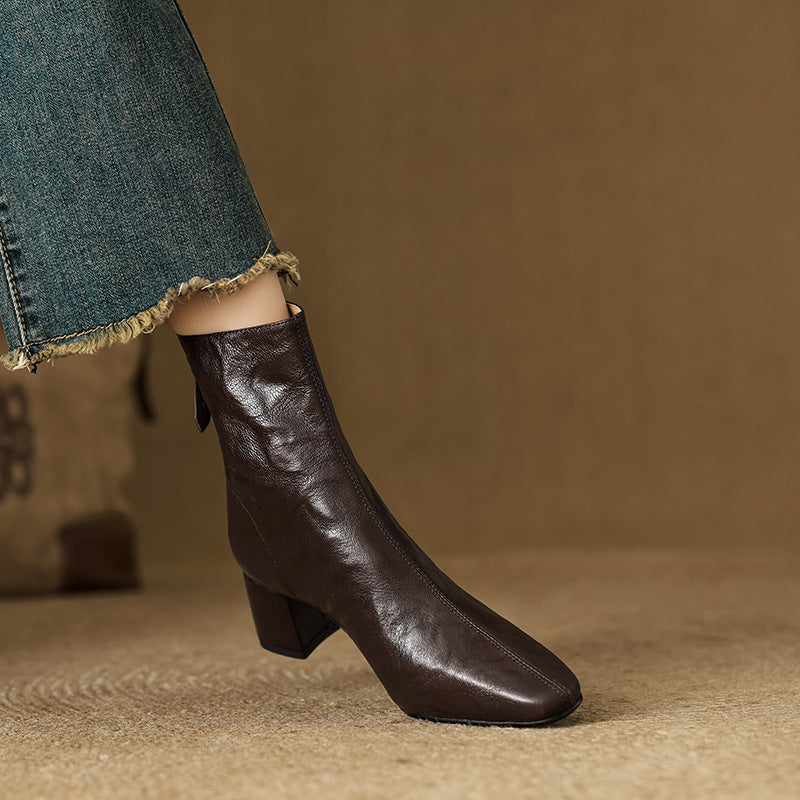 Riona – Genuine Leather Block Heel Ankle Boots