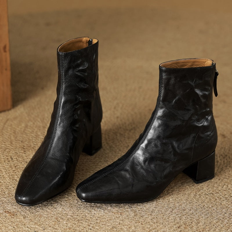 Riona – Genuine Leather Block Heel Ankle Boots