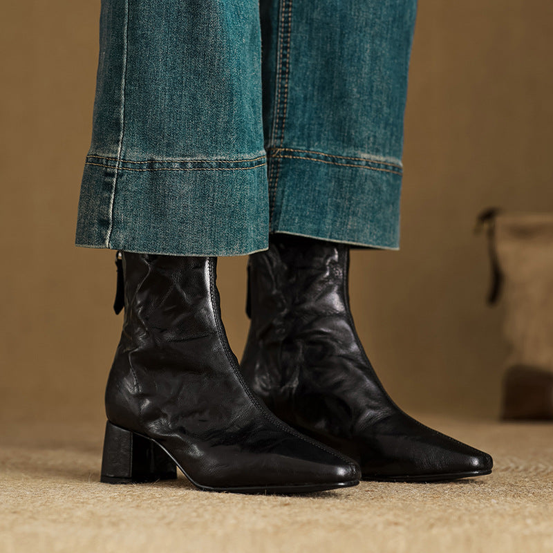 Riona – Genuine Leather Block Heel Ankle Boots