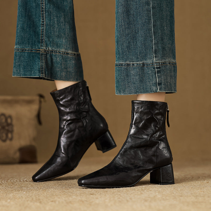 Riona – Genuine Leather Block Heel Ankle Boots