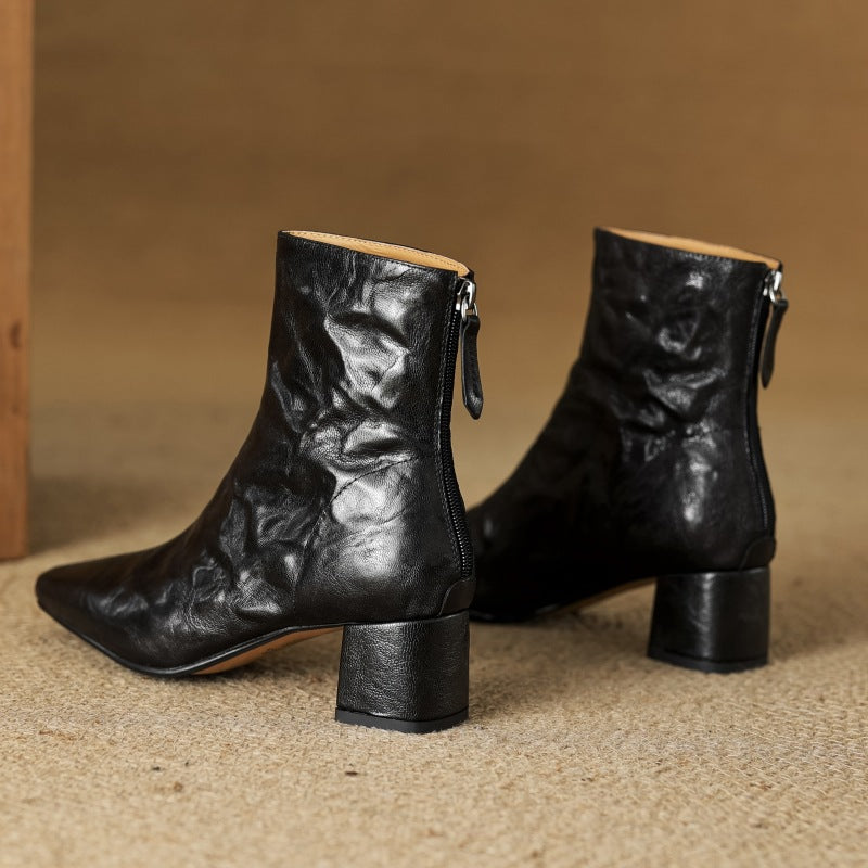 Riona – Genuine Leather Block Heel Ankle Boots