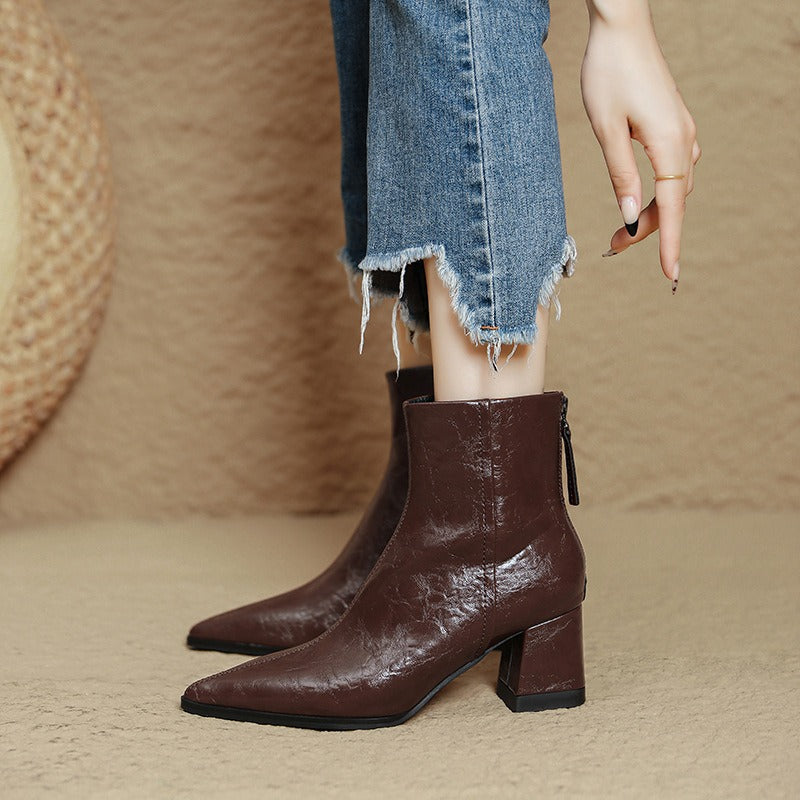 Riona – Genuine Leather Block Heel Ankle Boots