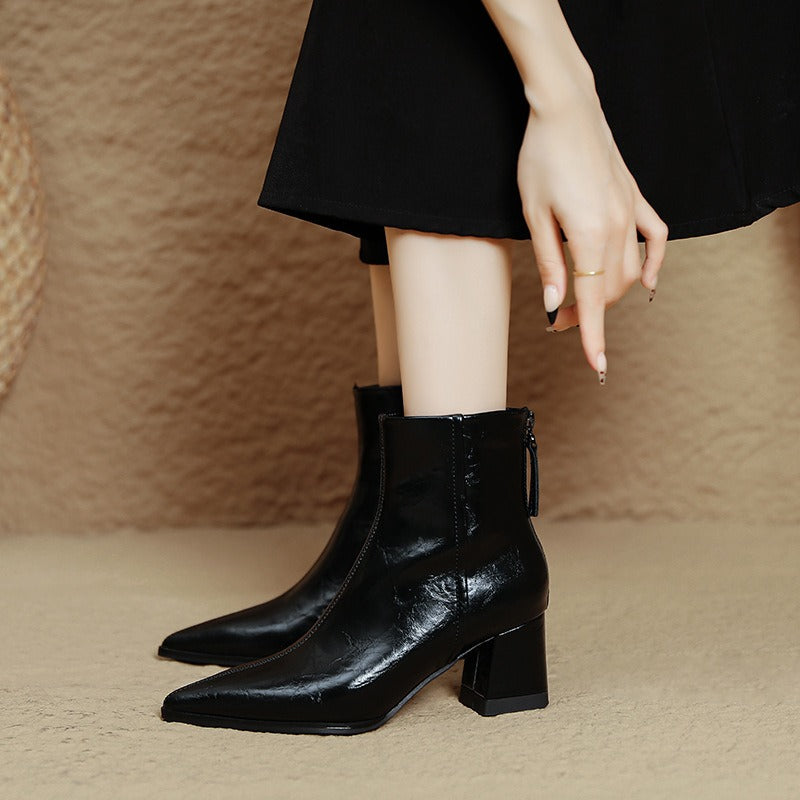Riona – Genuine Leather Block Heel Ankle Boots