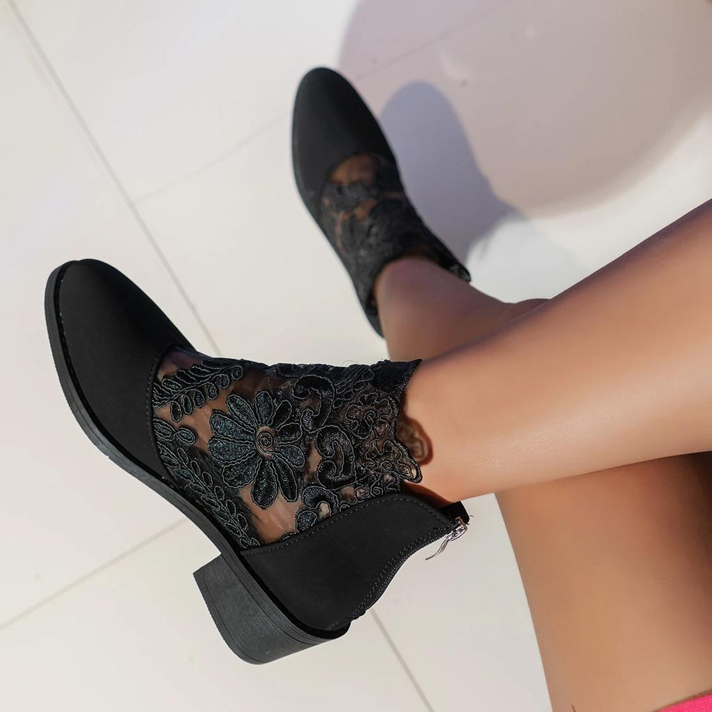 Clarisse Elegant Lace Comfort Heel Boots