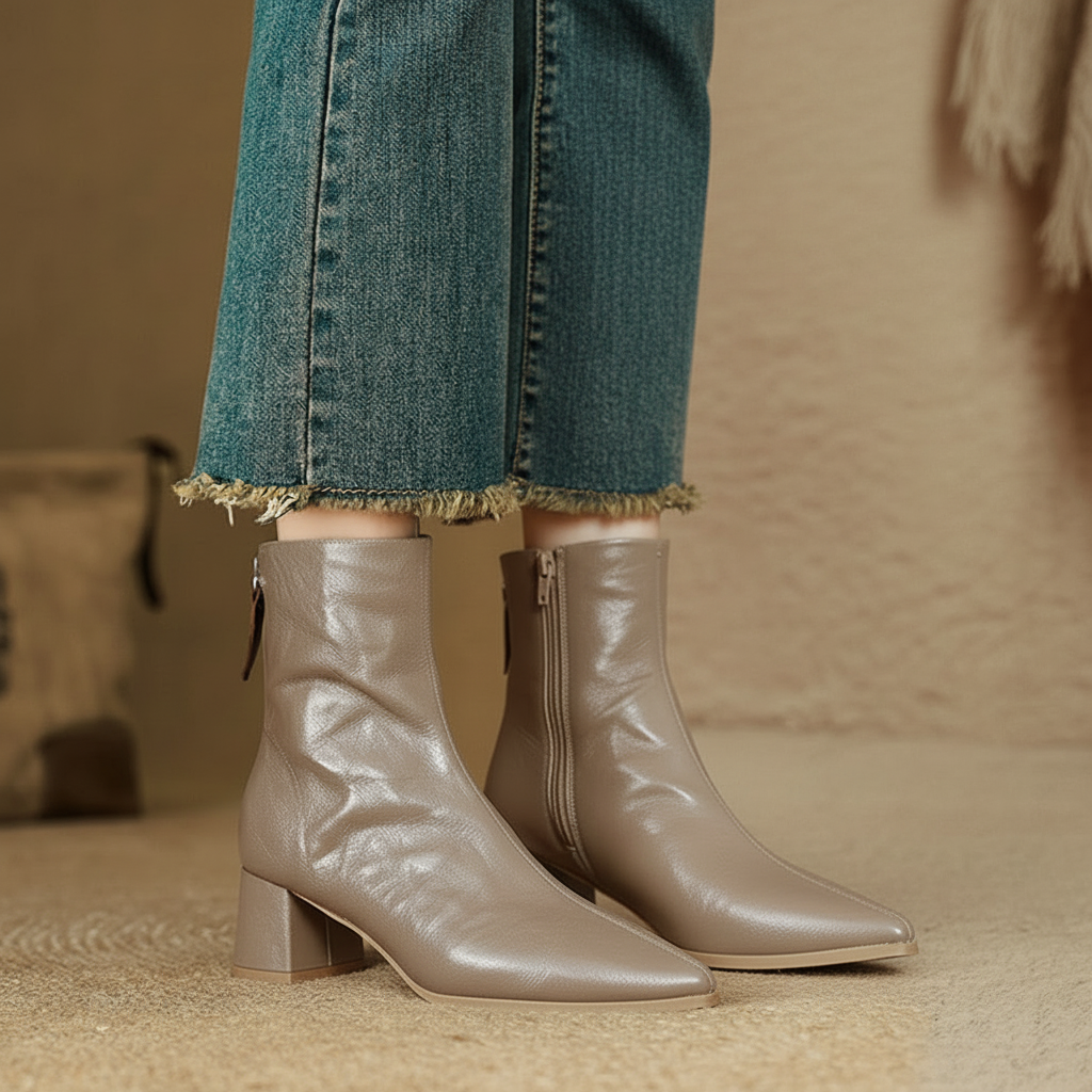 Riona – Genuine Leather Block Heel Ankle Boots