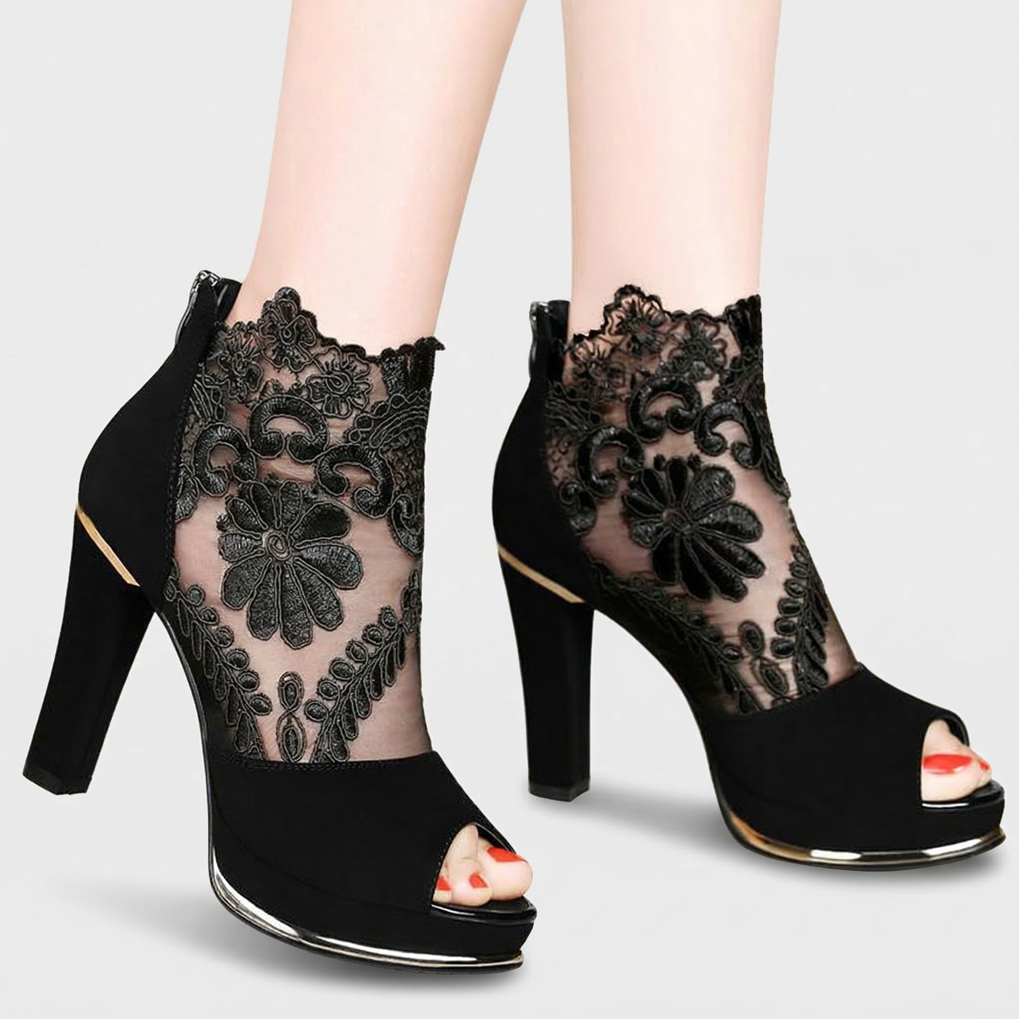 Seraphine Elegant Lace Peep-Toe Heels