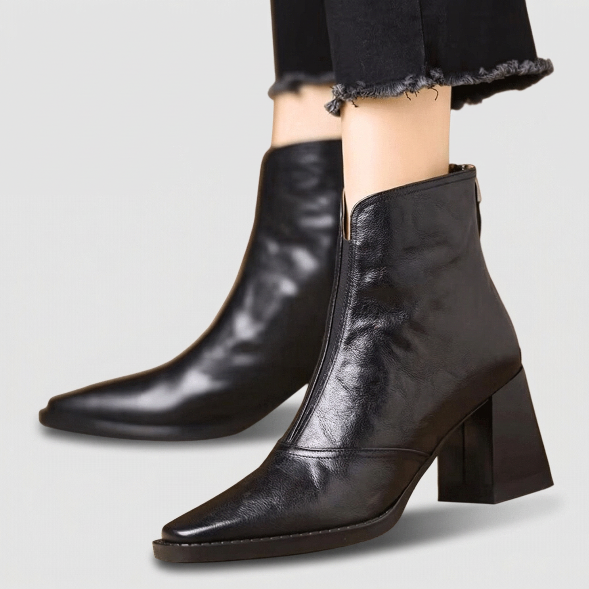 Claudia Luxe Mid-Heel Leather Ankle Boots