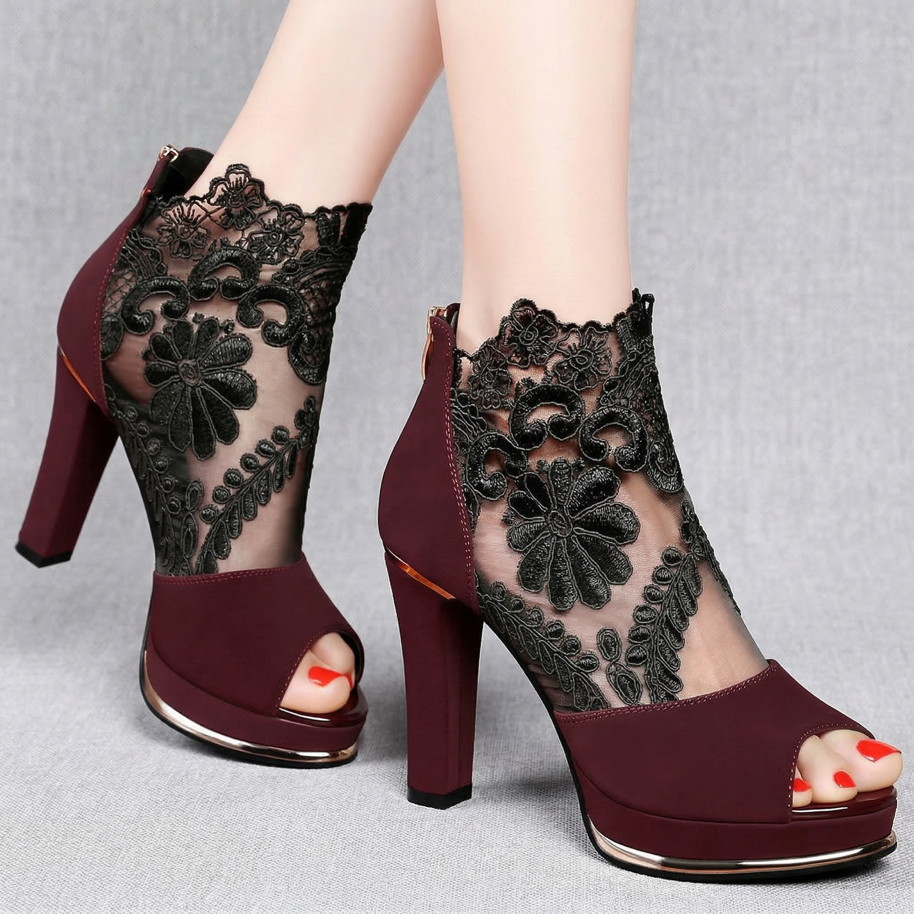 Seraphine Elegant Lace Peep-Toe Heels