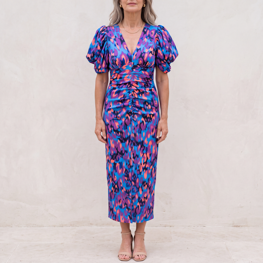 Adele | Puff Sleeve Midi Dress