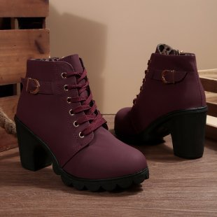 Karin Chic Lace-Up Metal Buckle Chunky Ankle Boots