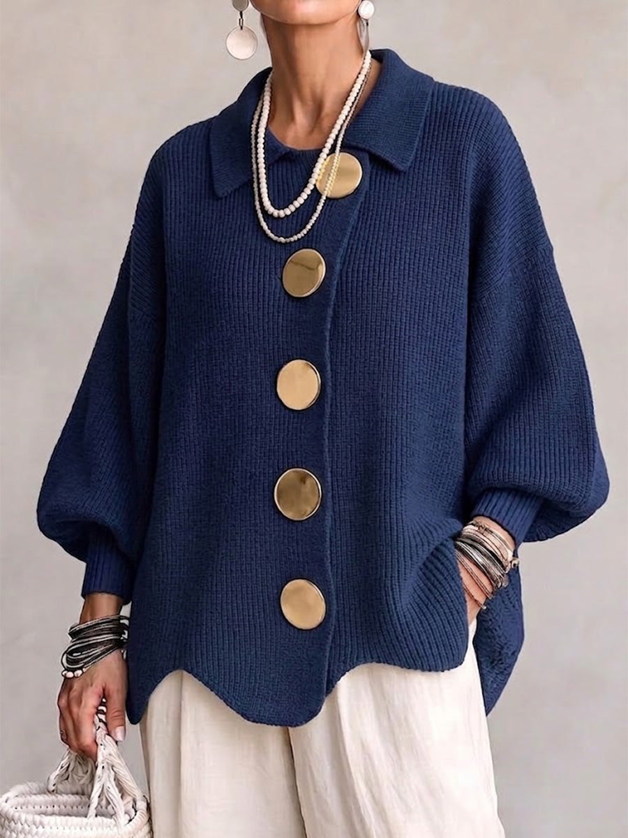 The Beatrice Gold-Button Knit Cardigan