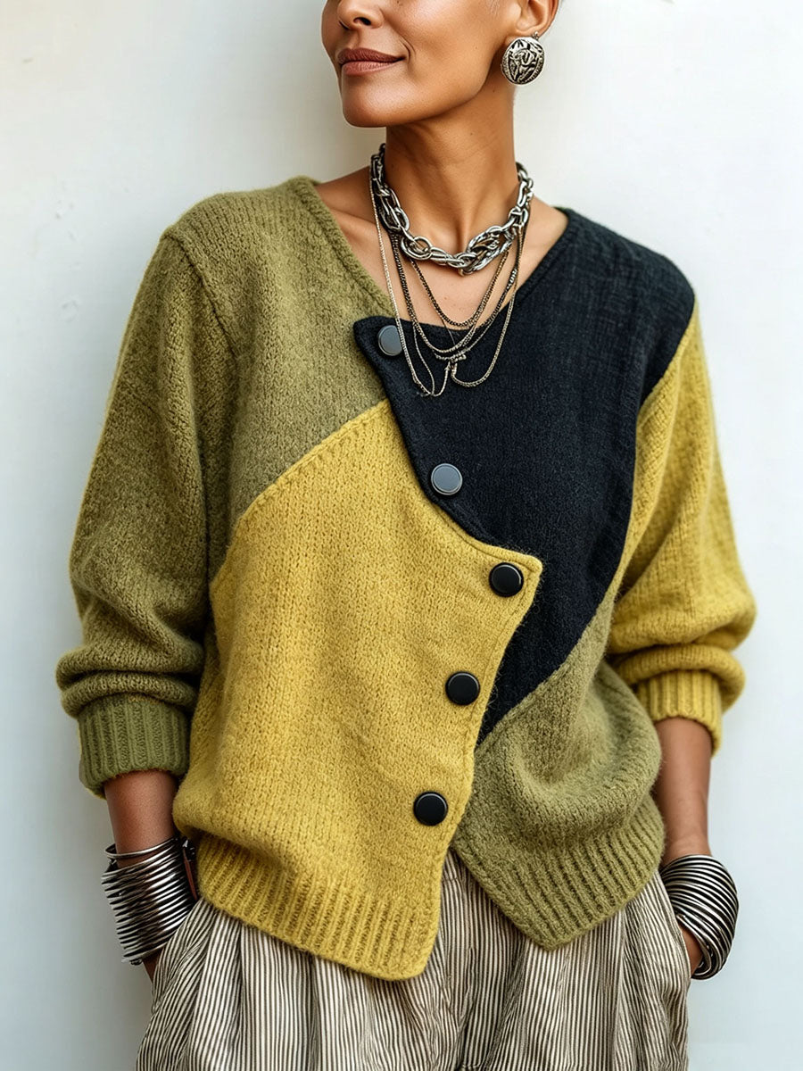 The Evelyn Asymmetric Colorblock Cardigan