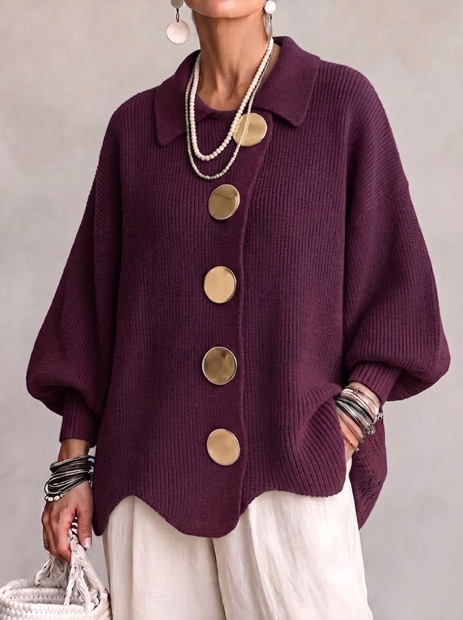 The Beatrice Gold-Button Knit Cardigan
