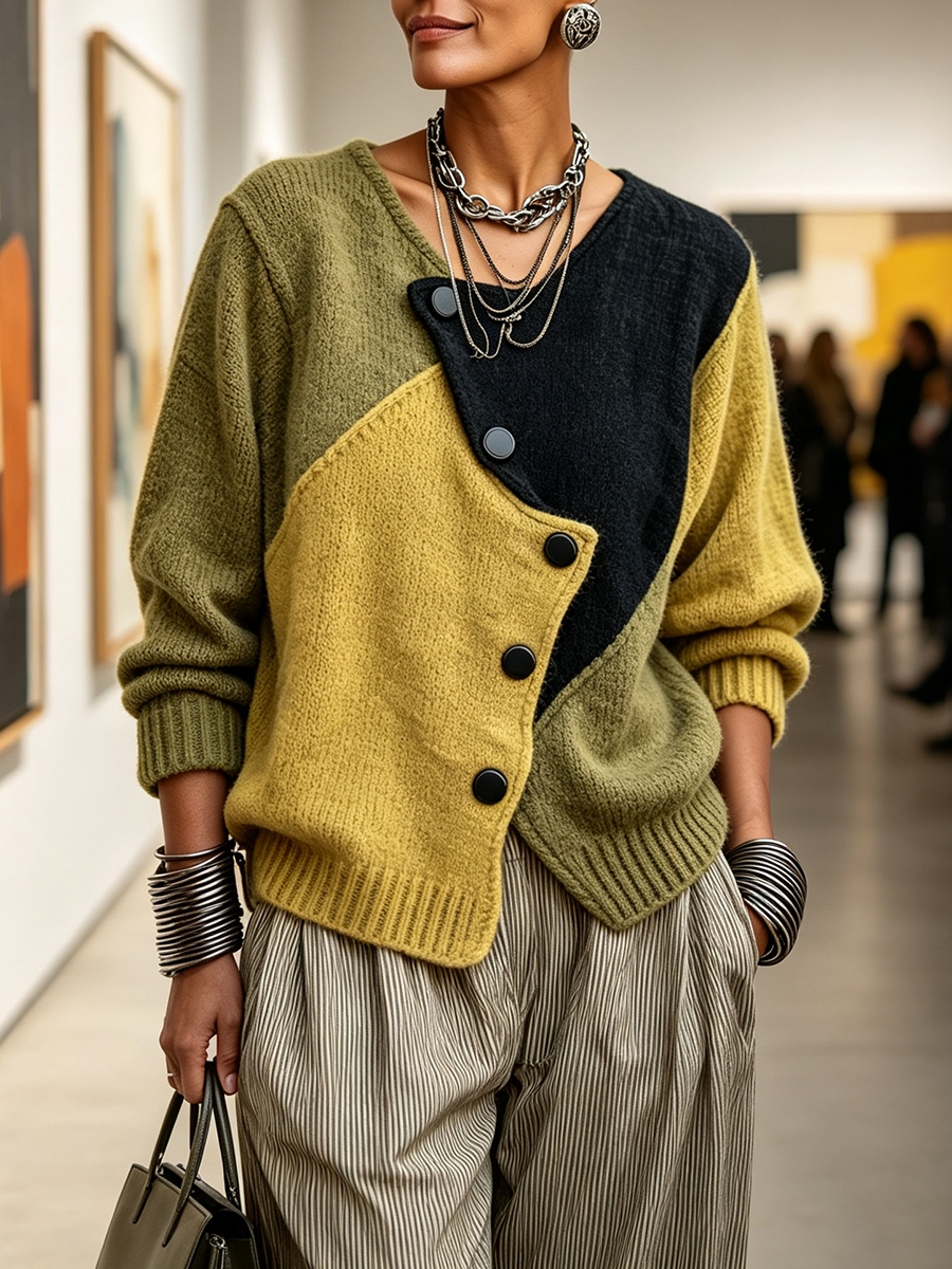 The Evelyn Asymmetric Colorblock Cardigan