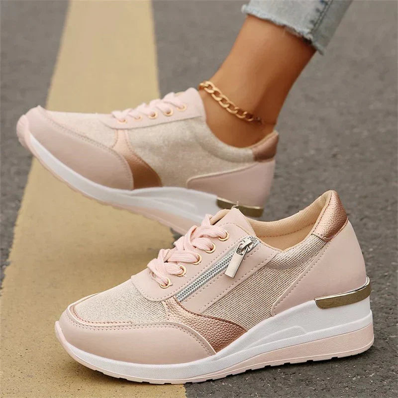 Women's Orthopedic Lace-Up Sneakers with Side Zipper