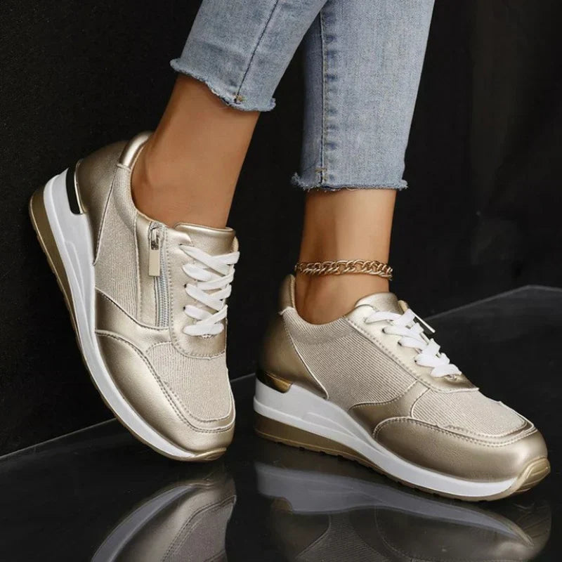 Women's Orthopedic Lace-Up Sneakers with Side Zipper