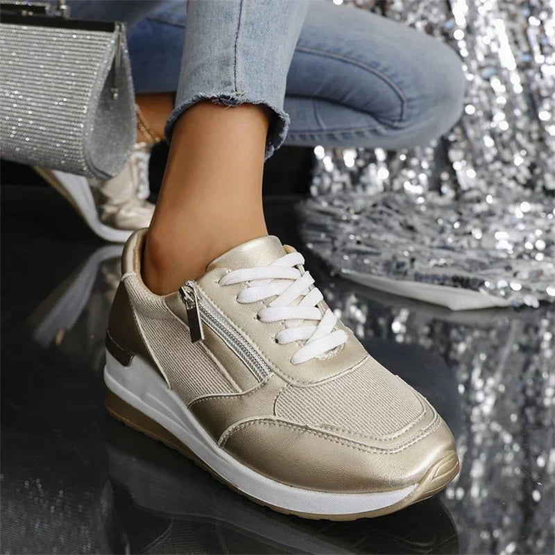 Women's Orthopedic Lace-Up Sneakers with Side Zipper