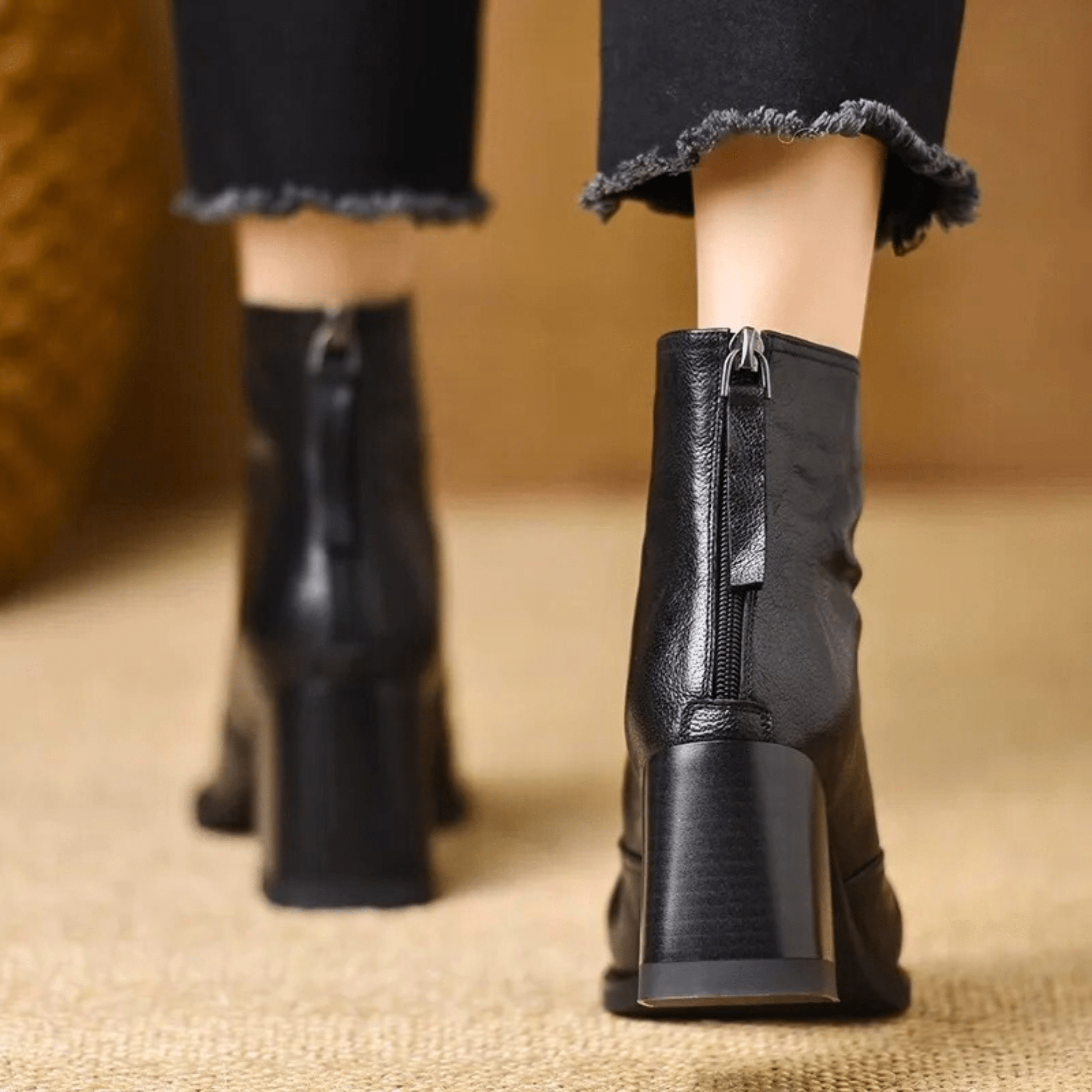 Claudia Luxe Mid-Heel Leather Ankle Boots